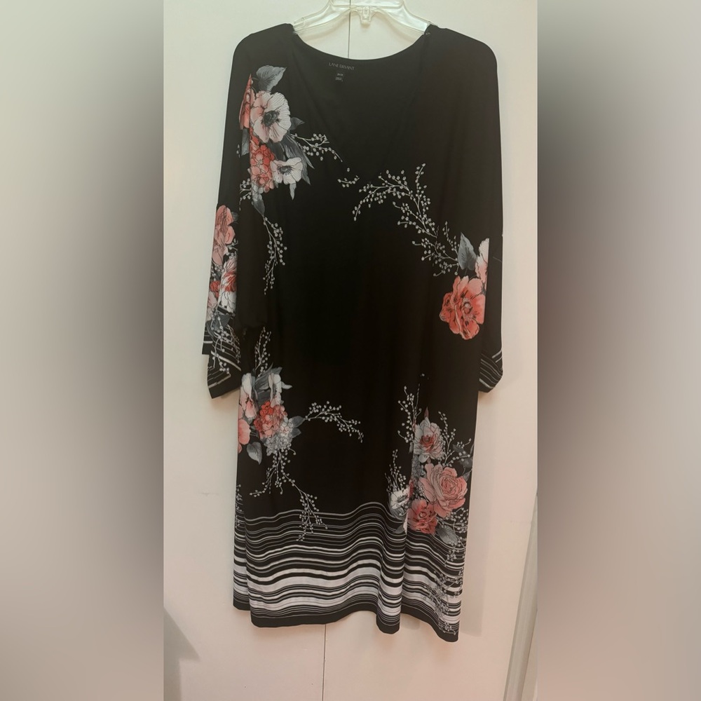 Lane Bryant Black with Pink and White Floral Print - Kimono Style - 26/28W